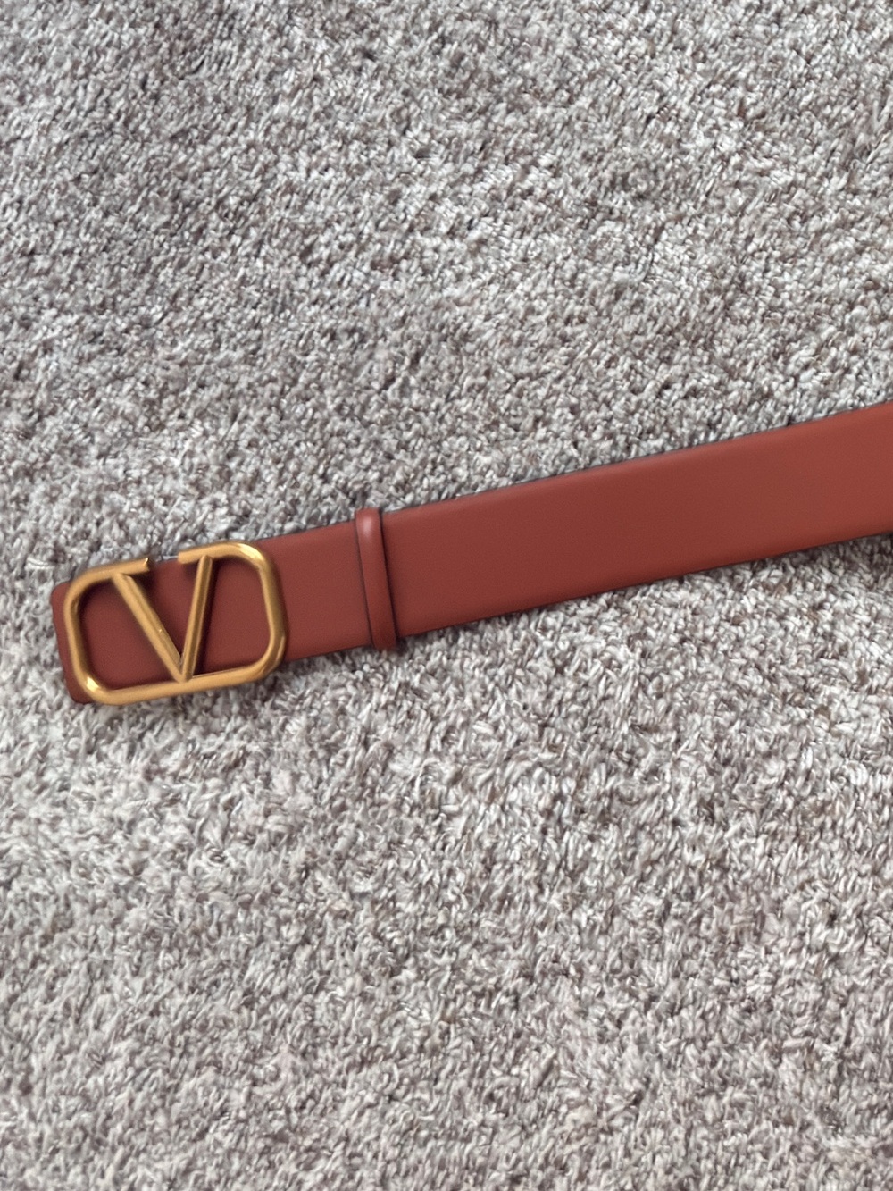 V Terracotta Leather Belt with Gold V Buckle